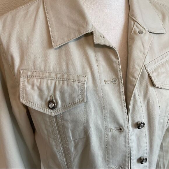 Chico's Tan Denim Jacket with Bling and Embroidery - Size 8 - Picture 7 of 11